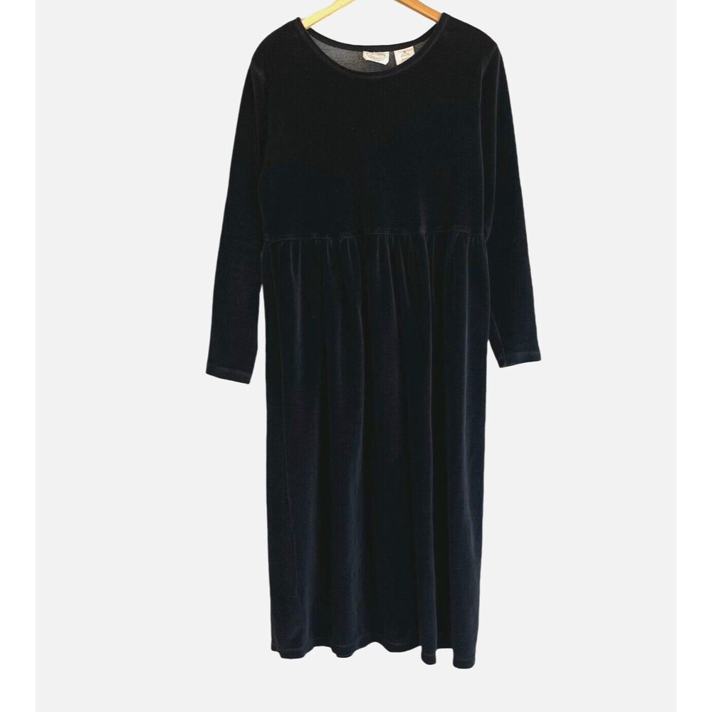 Vintage Erika & Co Womens Black Velour Midi Dress Size Small Empire Waist 90's